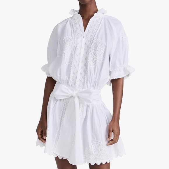 Juliet Dunn White Ric Rac Blouson Mini Dress Size 2 US 6 Small - Picture 7 of 7